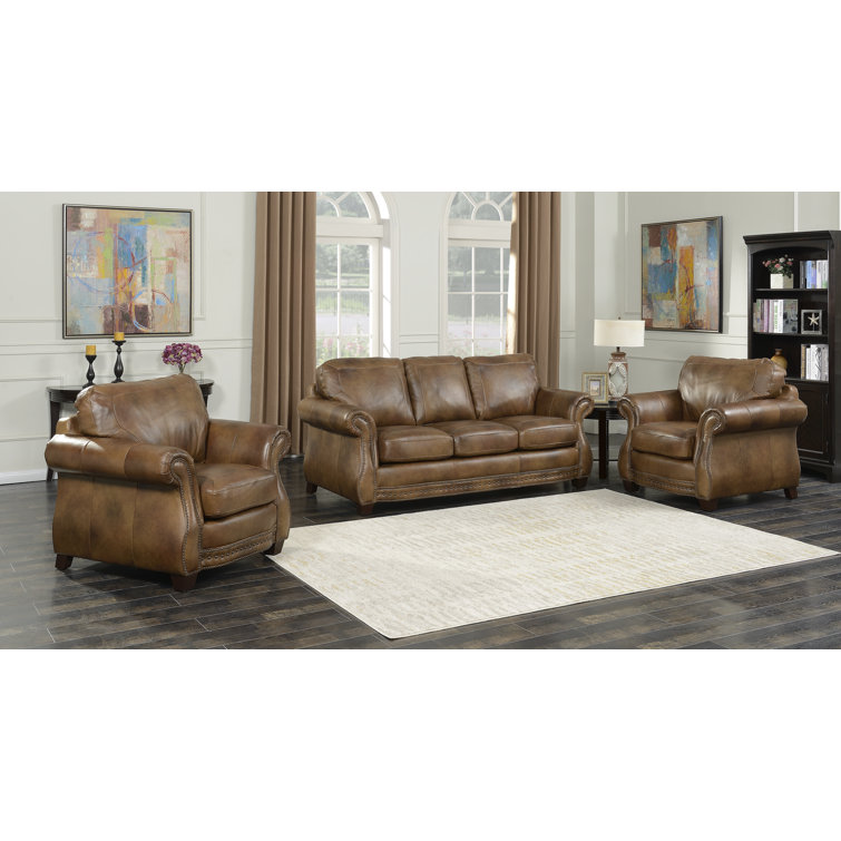 Fleur De Lis Living Simone 3 Piece Genuine Leather Living Room Set Wayfair